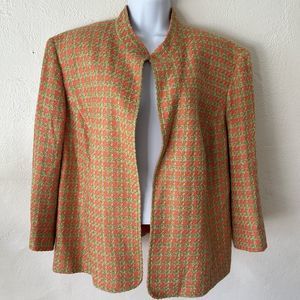 Evan Picone Houndtooth Tweed Blazer Womens 22W Plus Size Open Front Orange Green